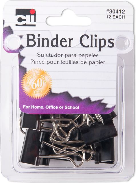 BINDER CLIP .75IN SML BLK 12PK
